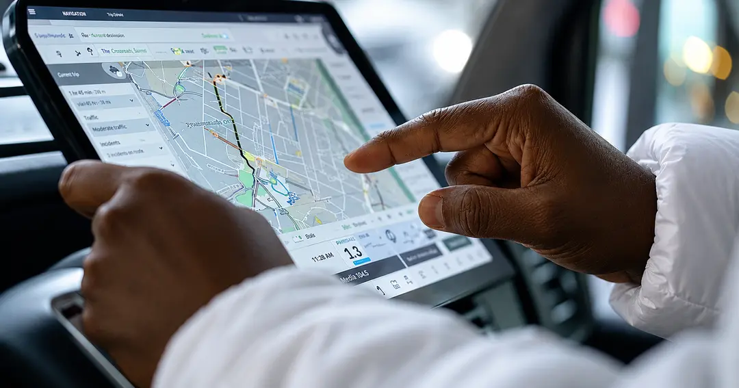 Fleet operator reviewing a live vehicle route on a tablet
